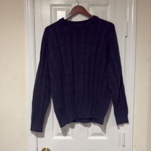 Oscar de la Renta Black Textured Knit Sweater Large Crewneck Classic‎